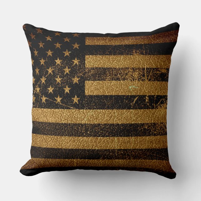 American Flag Vintage Leather #3 Throw Pillow (Front)
