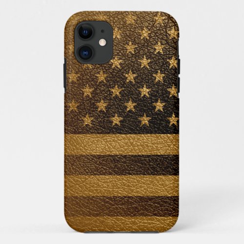 American Flag Vintage Leather 4 iPhone 11 Case