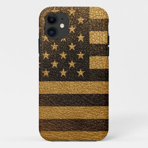 American Flag Vintage Leather 5 iPhone 11 Case