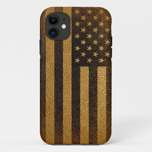 American Flag Vintage Leather 6 iPhone 11 Case