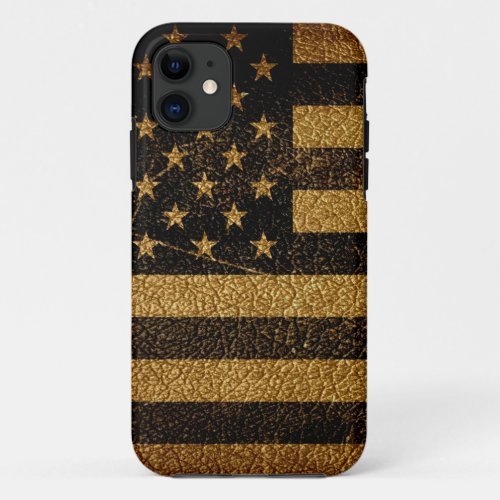 American Flag Vintage Leather 7 iPhone 11 Case