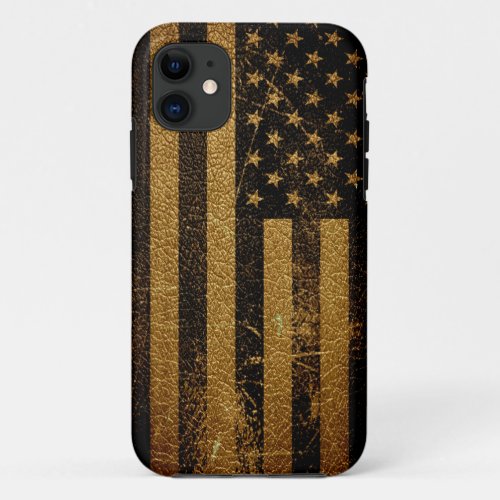 American Flag Vintage Leather 9 iPhone 11 Case