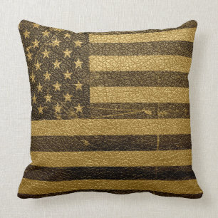 American Flag Vintage Leather Throw Pillow