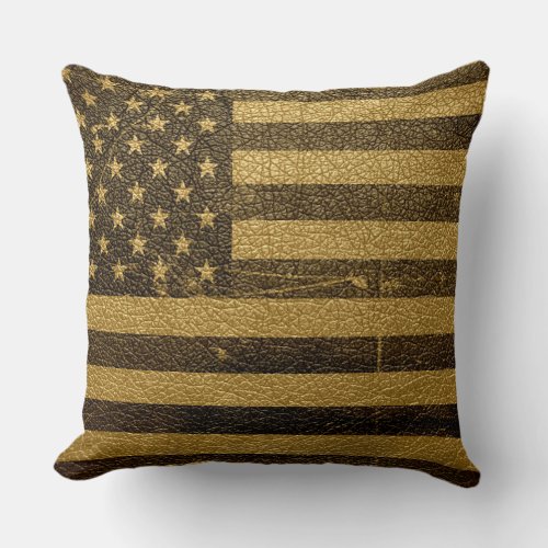 American Flag Vintage Leather Throw Pillow
