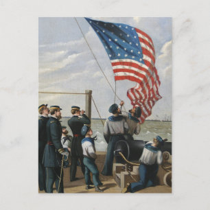 American Flag Vintage Military Navy Painting Art Postcard