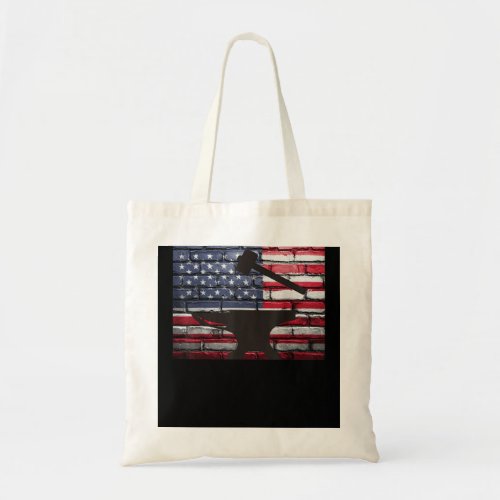 American Flag Vintage Patriotic Blacksmith Anvil Tote Bag