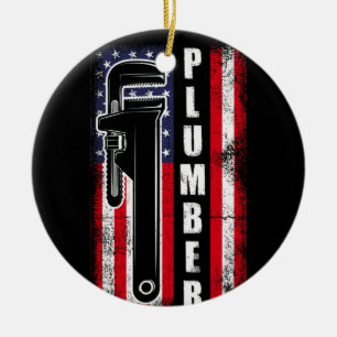 American Flag Vintage Plumbing Plumber Wrench Ceramic Ornament