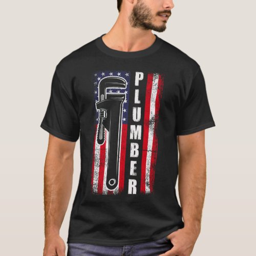 American Flag Vintage Plumbing Plumber Wrench T_Shirt