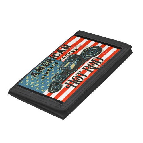 American Flag Vintage Racers Hot Rod Car Trifold Wallet