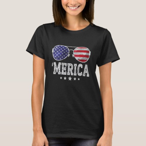 American Flag Vintage Retro 4th Of July Merica Sun T_Shirt