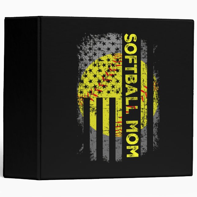American Flag Vintage Softball Mom 3 Ring Binder (Front/Spine)
