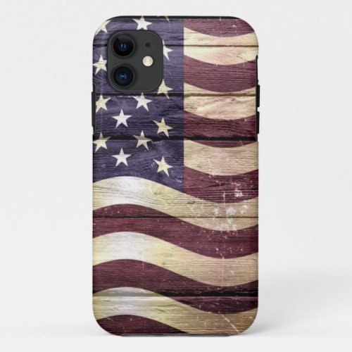 American Flag Vintage Wood 2 iPhone 11 Case