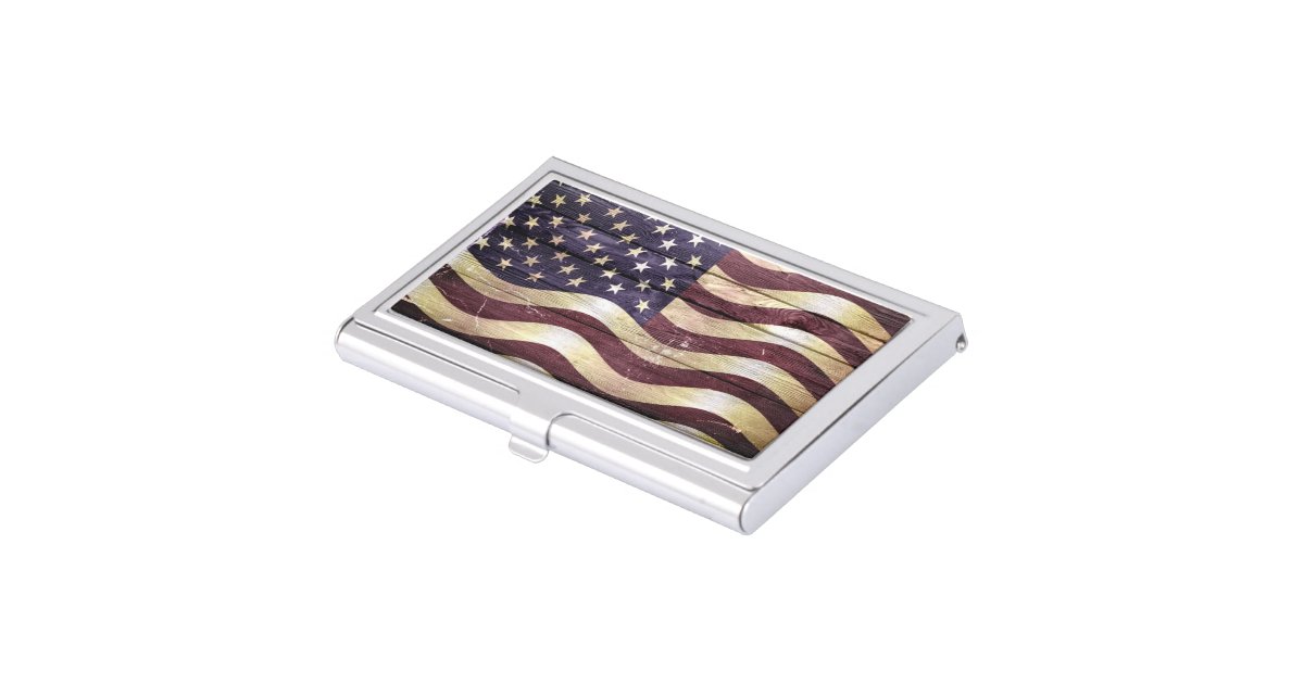 American Flag Vintage Wood Case For Business Cards Zazzle