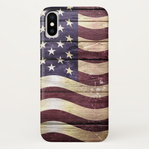 American Flag Vintage Wood iPhone X Case