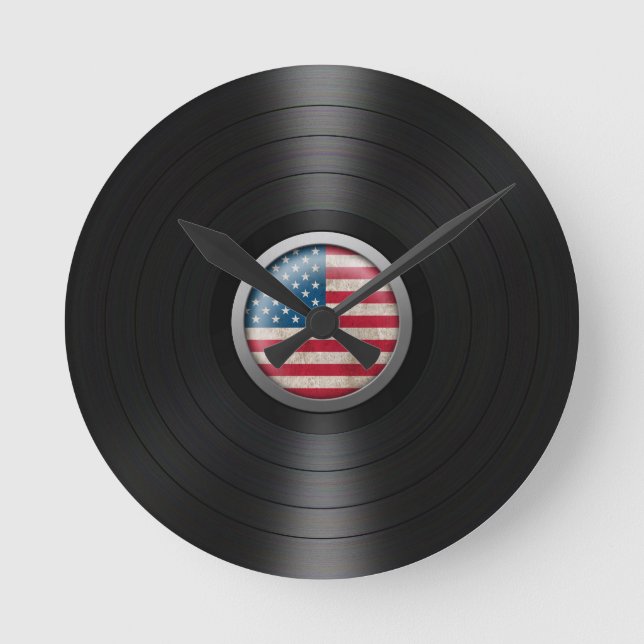 American Flag Vinyl Record Album Graphic Round Clock (Front)