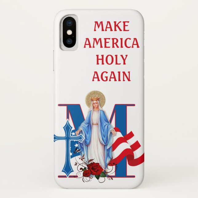 AMERICAN FLAG VIRGIN MARY RELIGIOUS ROSES Case-Mate iPhone CASE (Back)