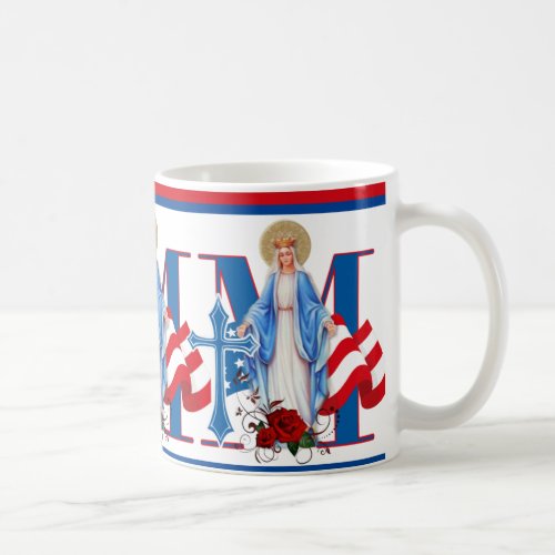 AMERICAN FLAG VIRGIN MARY RELIGIOUS ROSES COFFEE MUG