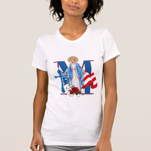AMERICAN FLAG VIRGIN MARY RELIGIOUS ROSES T_Shirt