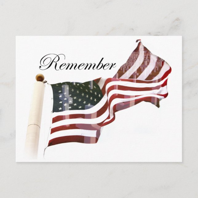 American Flag w/ Crosses - Remember The Fallen Postcard (Front)