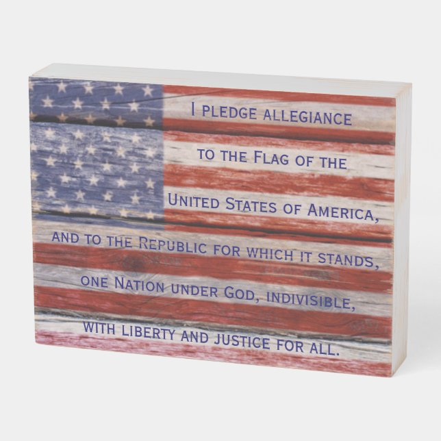 American Flag w/ Pledge of Allegiance Wooden Box Sign (Angled Horizontal)