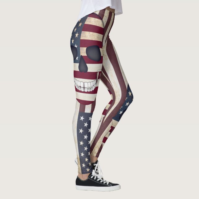 American Flag w Skulls Rustic Leggings (Right)