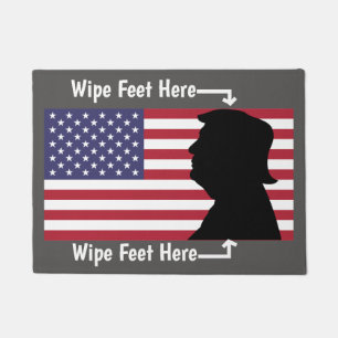 American Flag w/Trump Head Wipe Feet Here On Trump Doormat