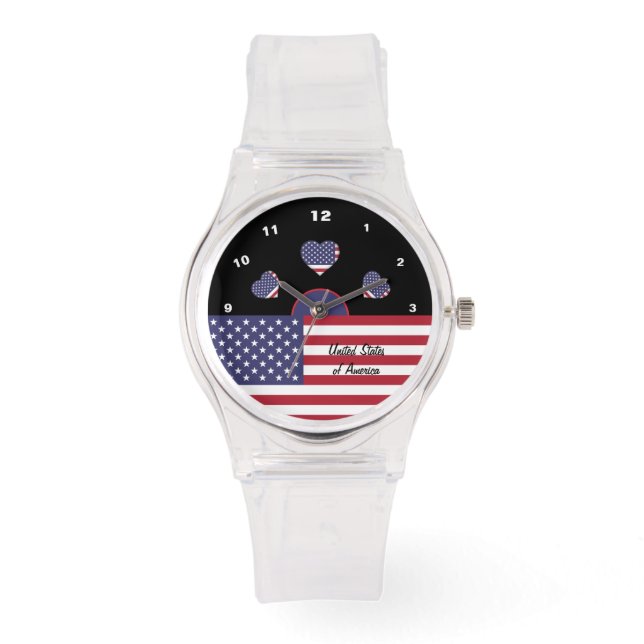 American Flag watch, Hearts fashion, USA /sports Watch (Front)