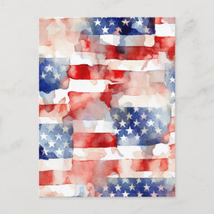 American flag watercolor pattern postcard