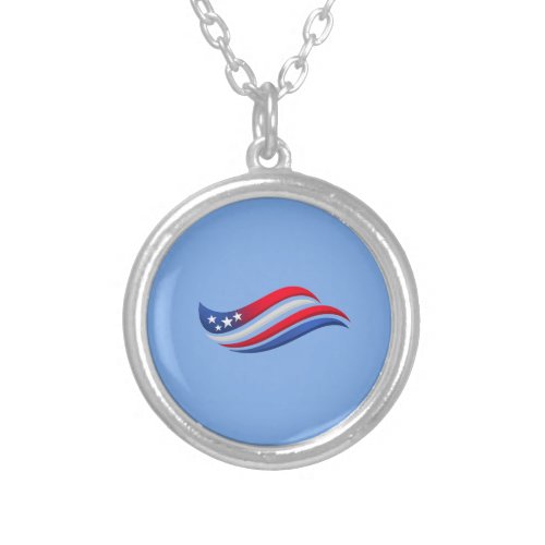 American Flag Wave Cap | Fourth of July Patriotic  Silver Plated Necklace