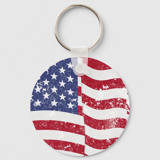 American Flag Waving - Distressed Keychain (Front)