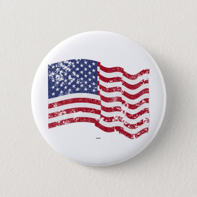 American Flag Waving - Distressed Pinback Button (Front)
