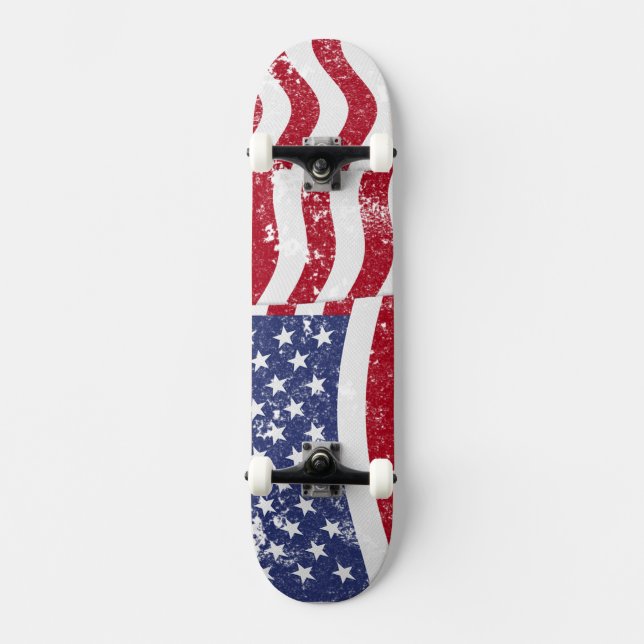 American Flag Waving - Distressed Skateboard Deck (Front)