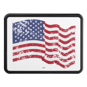 American Flag Waving - Distressed Tow Hitch Cover