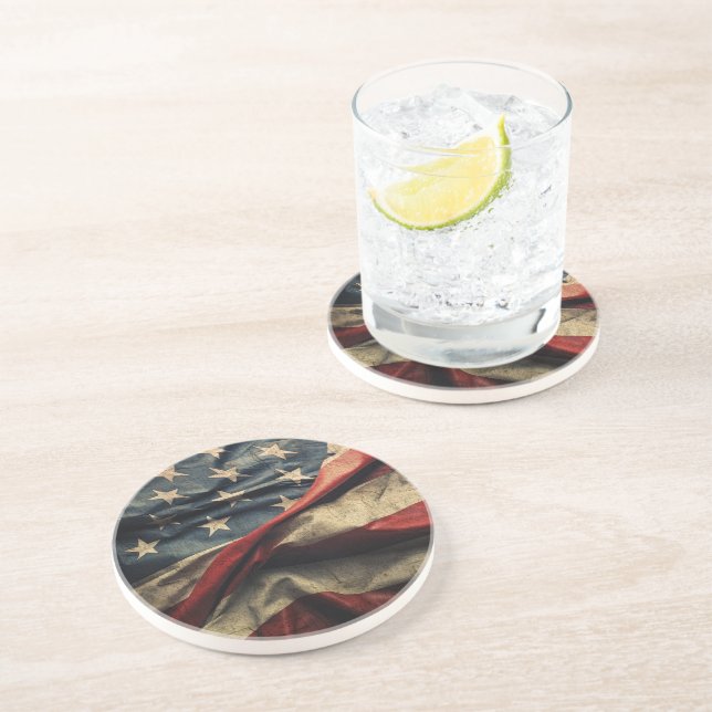 American Flag Waving Fabric Design Coaster (Side)