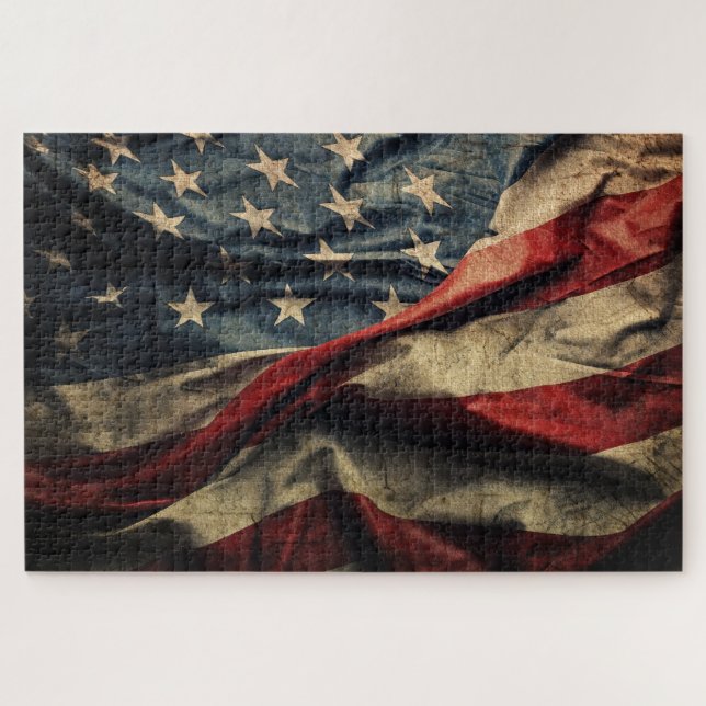 American Flag Waving Fabric Design Jigsaw Puzzle (Horizontal)