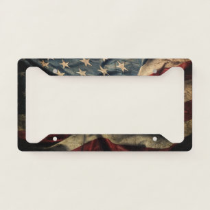 American Flag Waving Fabric Design License Plate Frame