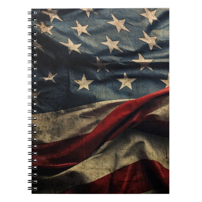 American Flag Waving Fabric Notebook  (Front)