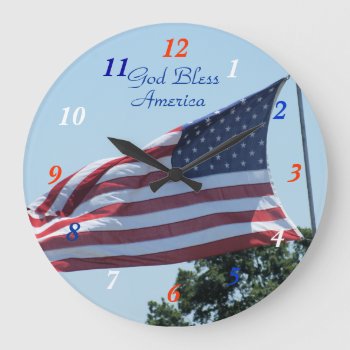 American Flag Waving In The Breeze- Customize Large Clock by MakaraPhotos at Zazzle