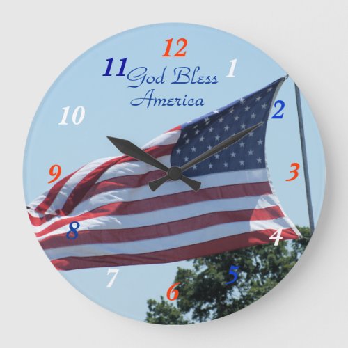 American Flag waving in the breeze_ customize Large Clock