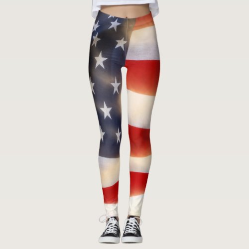 American flag waving in the wind leggings