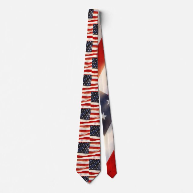 American flag waving in the wind neck tie (Front)