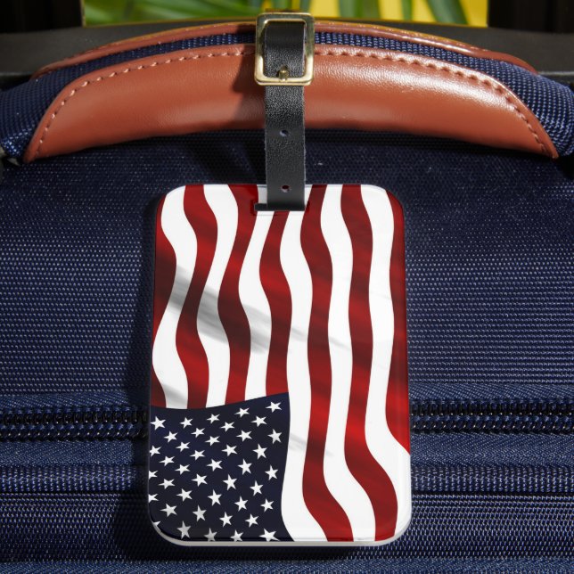 American Flag Waving Luggage Tag (Front Insitu 2)