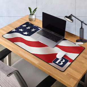American Flag Waving Personalized Monogram Desk Mat