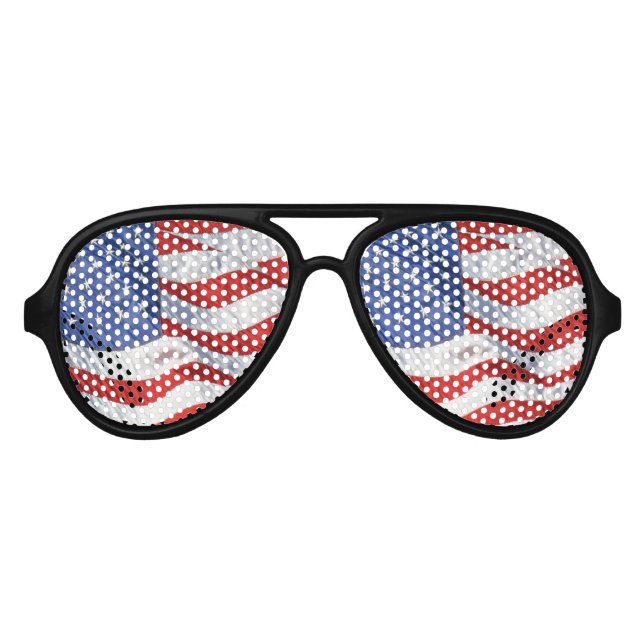 American Flag Waving Wind Patriotic USA Aviator Sunglasses (Front)