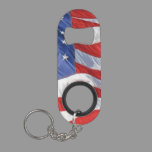 American Flag Waving Wind Patriotic USA Keychain Bottle Opener