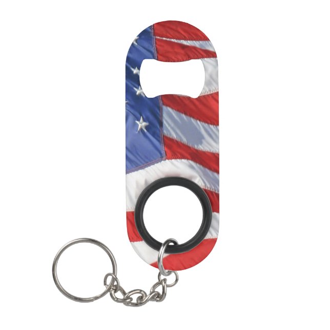 American Flag Waving Wind Patriotic USA Keychain Bottle Opener (Front)