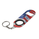 American Flag Waving Wind Patriotic USA Keychain Bottle Opener (Front Angled)