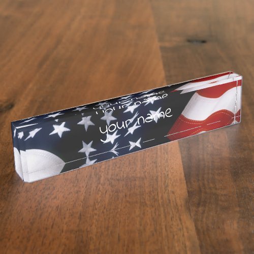 American flag wavy desk name plate