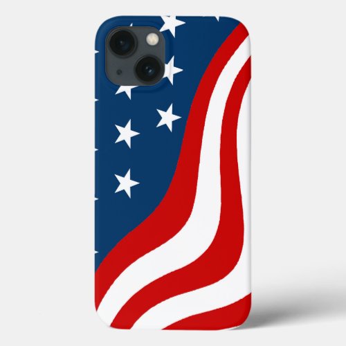 American Flag Wavy Line and Stars iPhone 13 Case