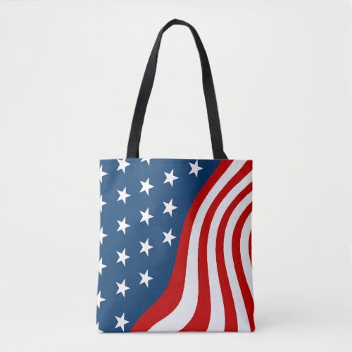 American Flag Wavy Line and Stars Retro Chic Style Tote Bag